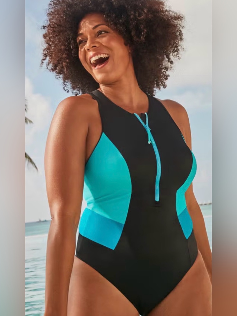NWOT SWIMSUITS FOR ALL CHLORINE RESISTANT
HIGH NECK NECK COLOR BLOCK SWIMSUIT 10